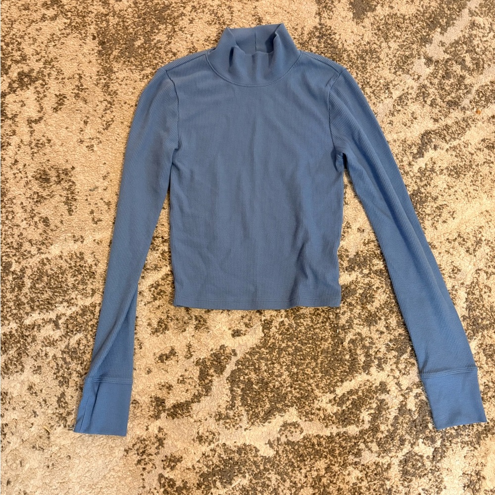 American Eagle Outfitters Ribbed Mock Neck Long Sleeve Top in Slate Blue